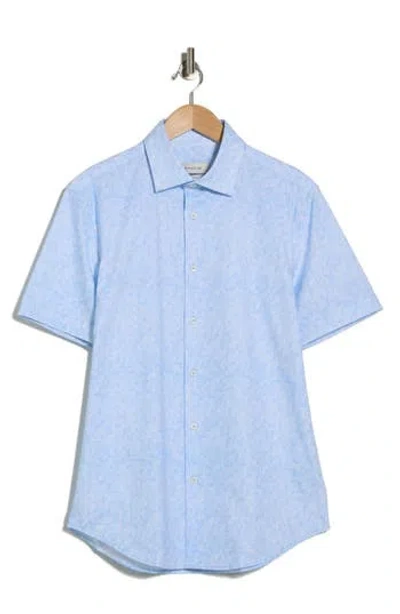 Bugatchi Print Short Sleeve Button-up Shirt In Blue