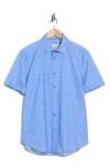 Bugatchi Print Short Sleeve Button-up Shirt In Blue
