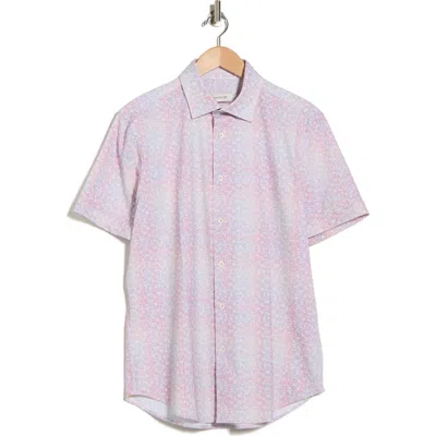 Bugatchi Print Short Sleeve Button-up Shirt In Pink