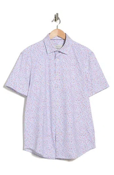 Bugatchi Print Short Sleeve Button-up Shirt In Blue