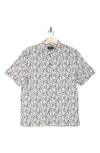 Bugatchi Print Short Sleeve Stretch Cotton Button-up Shirt In Soy