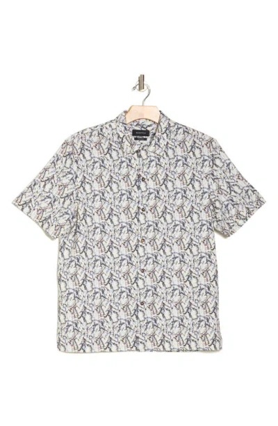 Bugatchi Print Short Sleeve Stretch Cotton Button-up Shirt In Soy