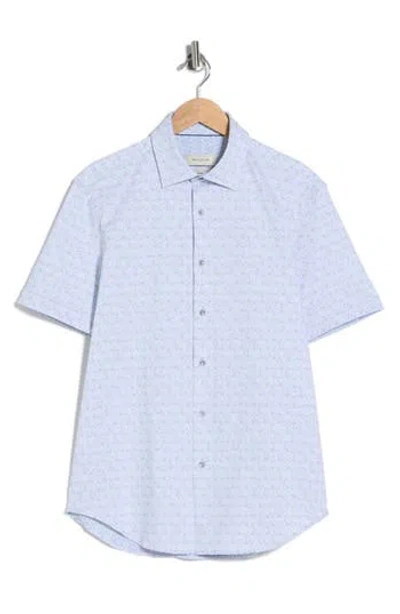 Bugatchi Printed Short Sleeve Shirt In Blue