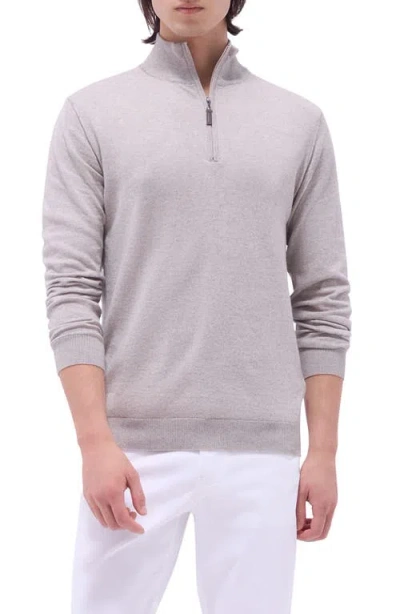 Bugatchi Quarter Zip Cotton & Cashmere Pullover In Stone
