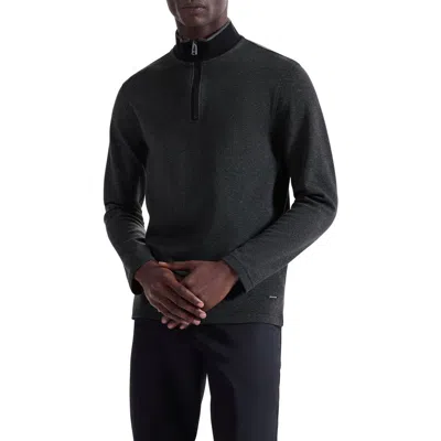 Bugatchi Quarter Zip Cotton Blend Piqué Pullover In Black