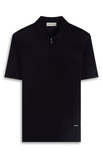 Bugatchi Quarter Zip Cotton Blend Polo Sweater In Black