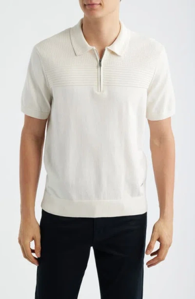 Bugatchi Quarter Zip Cotton Blend Polo Sweater In White