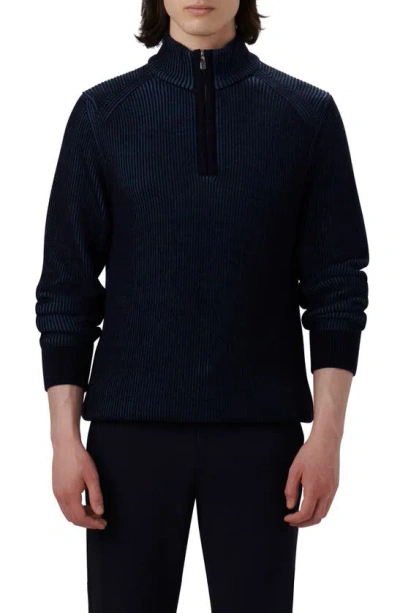 Bugatchi Quarter Zip Merino Wool Sweater In Blue