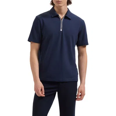 Bugatchi Quarter Zip Polo In Blue