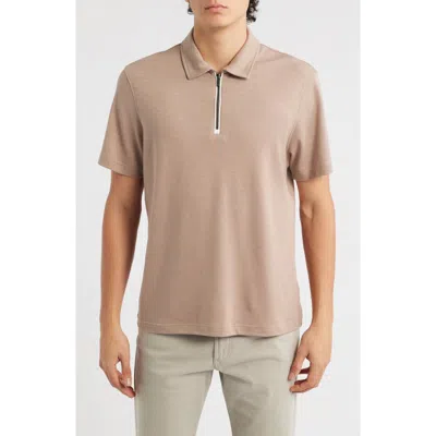 Bugatchi Quarter Zip Polo In Brown