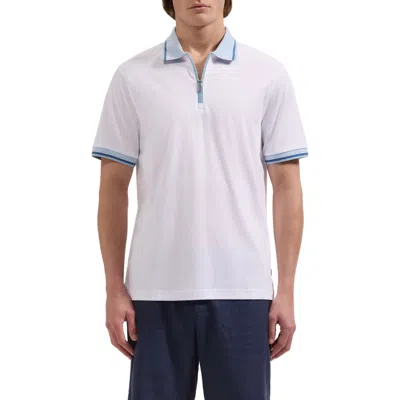 Bugatchi Quarter Zip Polo In White
