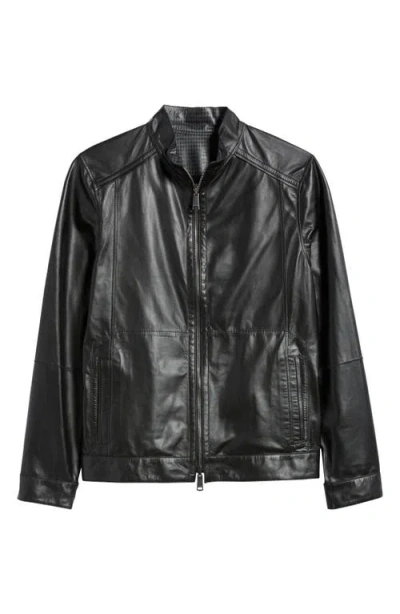 Bugatchi Reversible Leather Jacket In Black