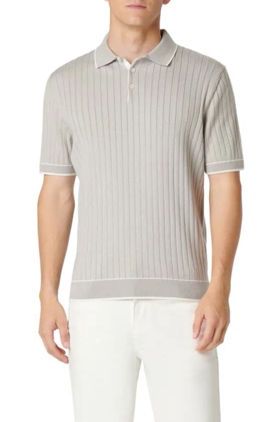 Bugatchi Men's Rib-knit Short-sleeve Polo Sweater In Cement