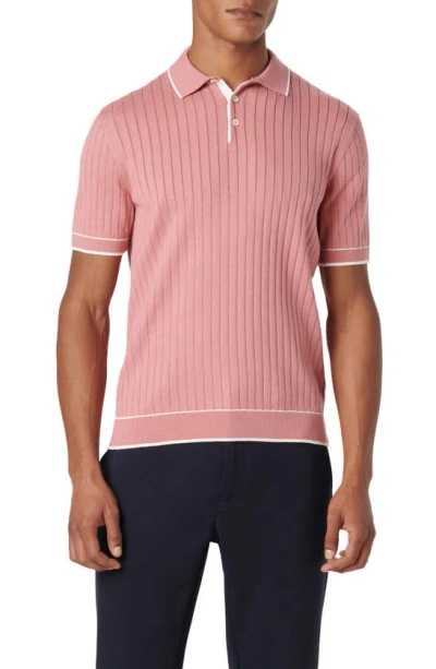 Bugatchi Men's Rib-knit Short-sleeve Polo Sweater In Dusty Pink