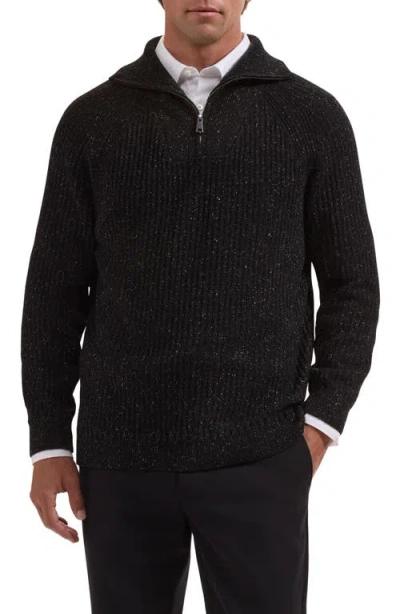 Bugatchi Rib Quarter Zip Sweater In Black
