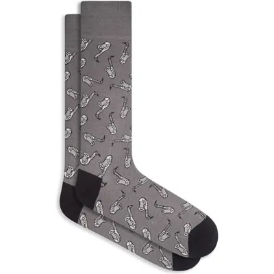 Bugatchi Saxophone Pattern Cotton Blend Dress Socks In Black