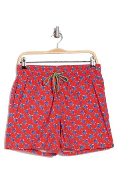 Bugatchi Sea Turtle Print Swim Trunks In Pimento