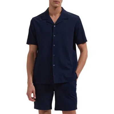 Bugatchi Seersucker Camp Shirt In Blue