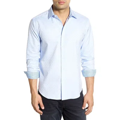 Bugatchi Shaped Fit Solid Check Weave Sport Shirt In Blue