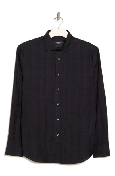 Bugatchi Shaped Fit Tonal Plaid Cotton Button-up Shirt In Black