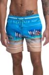 Bugatchi Ship Ashore Print Swim Trunks In Azure