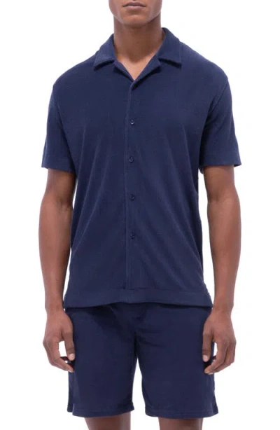Bugatchi Short Sleeve French Terry Camp Shirt In Navy