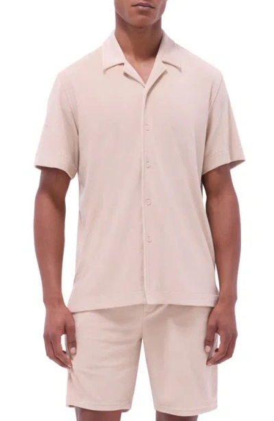 Bugatchi Short Sleeve French Terry Camp Shirt In Sand