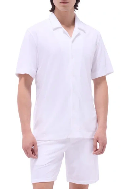Bugatchi Short Sleeve French Terry Camp Shirt In White