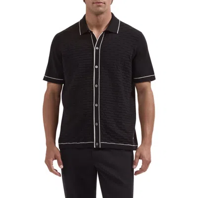 Bugatchi Short Sleeve Full Button Sweater In Black