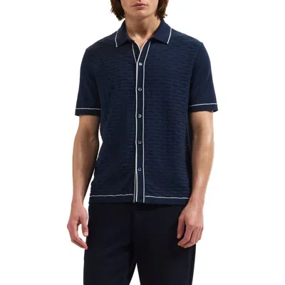 Bugatchi Short Sleeve Full Button Sweater In Blue