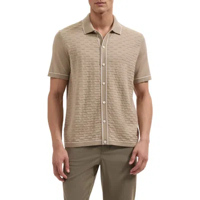 Bugatchi Short Sleeve Full Button Sweater In Brown