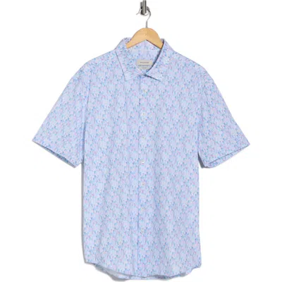 Bugatchi Short Sleeve Stretch Cotton Button-up Shirt In Blue