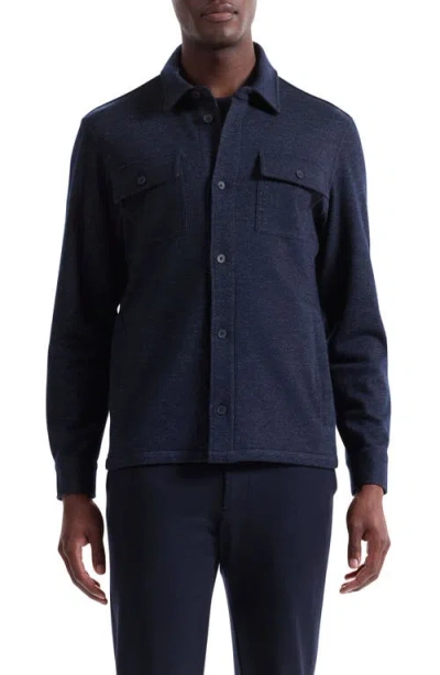 Bugatchi Slub Knit Wool & Cotton Button-up Shirt Jacket In Blue