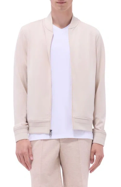 Bugatchi Soft Touch Knit Bomber Jacket In Almond
