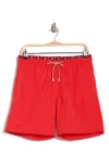 Bugatchi Solid Swim Trunks In Ruby