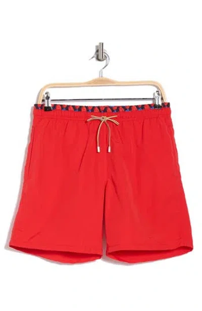 Bugatchi Solid Swim Trunks In Ruby