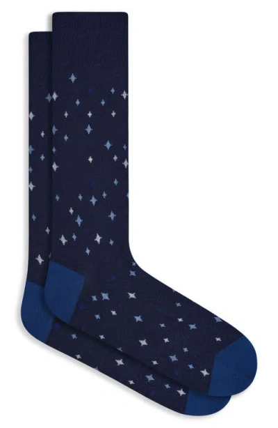 Bugatchi Star Pattern Mercerized Cotton Blend Dress Socks In Blue