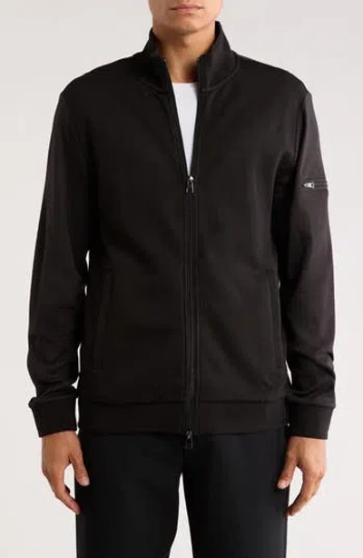 Bugatchi Stretch Knit Full Zip Jacket In Black