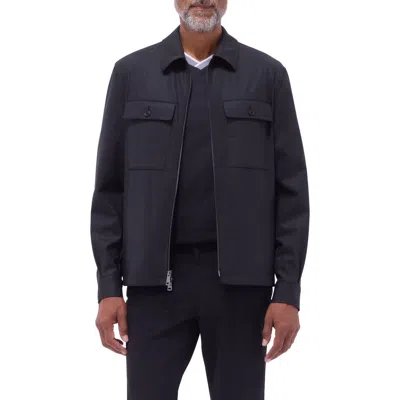 Bugatchi Stretch Wool Zip Shirt Jacket In Black