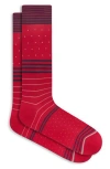 Bugatchi Stripe & Dot Mercerized Cotton Blend Dress Socks In Red