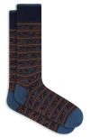 Bugatchi Stripe & Floral Mercerized Cotton Blend Dress Socks In Blue