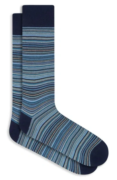 Bugatchi Stripe Cotton Blend Dress Socks In Blue