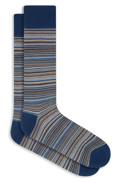 Bugatchi Stripe Cotton Blend Dress Socks In Blue