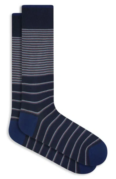 Bugatchi Stripe Cotton Blend Dress Socks In Blue