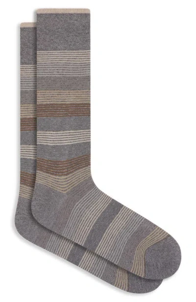 Bugatchi Stripe Cotton Blend Dress Socks In Gray