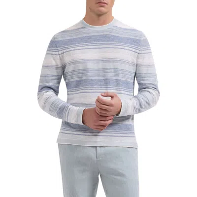 Bugatchi Stripe Cotton Crewneck Sweater In Blue