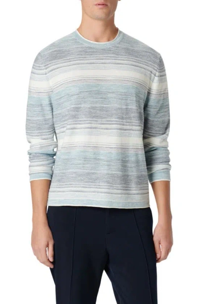 Bugatchi Stripe Crewneck Cotton Sweater In Slate