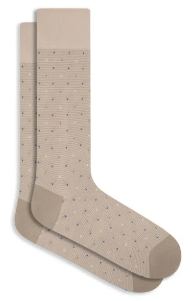 Bugatchi Stripe Dot Cotton Blend Dress Socks In Neutral