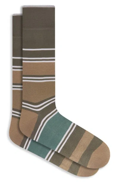 Bugatchi Stripe Mercerized Cotton Blend Dress Socks In Brown