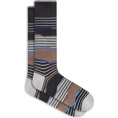 Bugatchi Stripe Mercerized Cotton Blend Dress Socks In Black